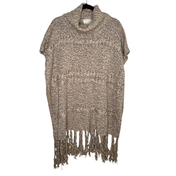 Hinge womens turtleneck fringe open one size poncho forest costal boho western - Picture 1 of 7